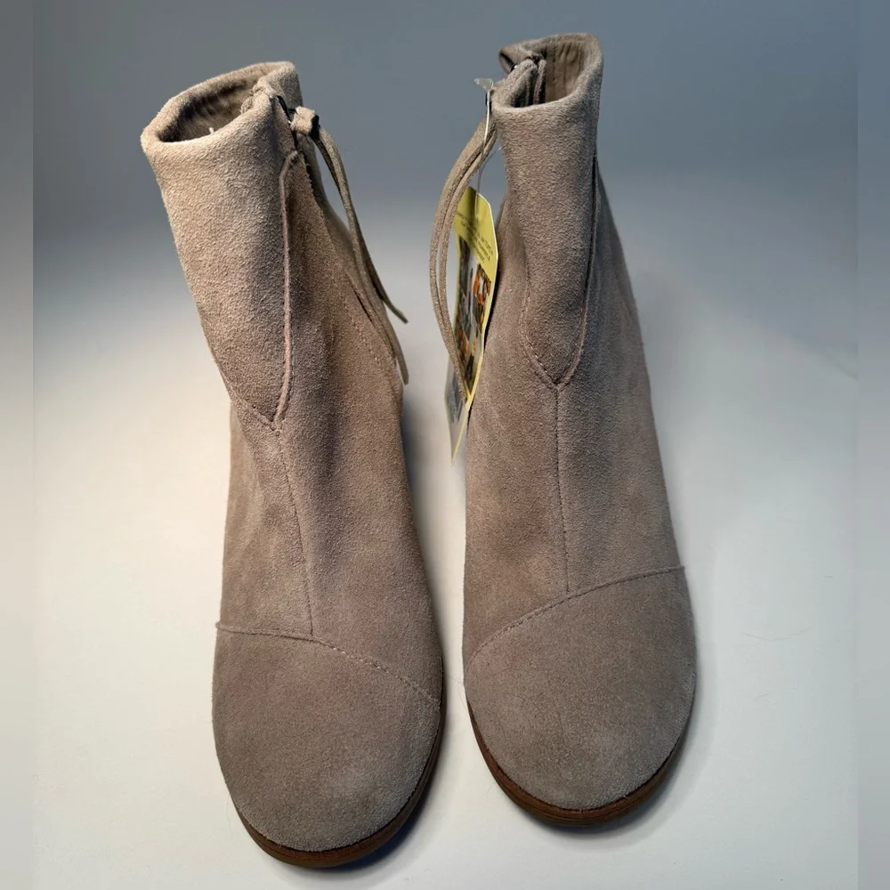 TOMS Lunata Suede Ankle Booties Desert Taupe Tan Block Heel Size 7 Western Boho - Picture 9 of 11